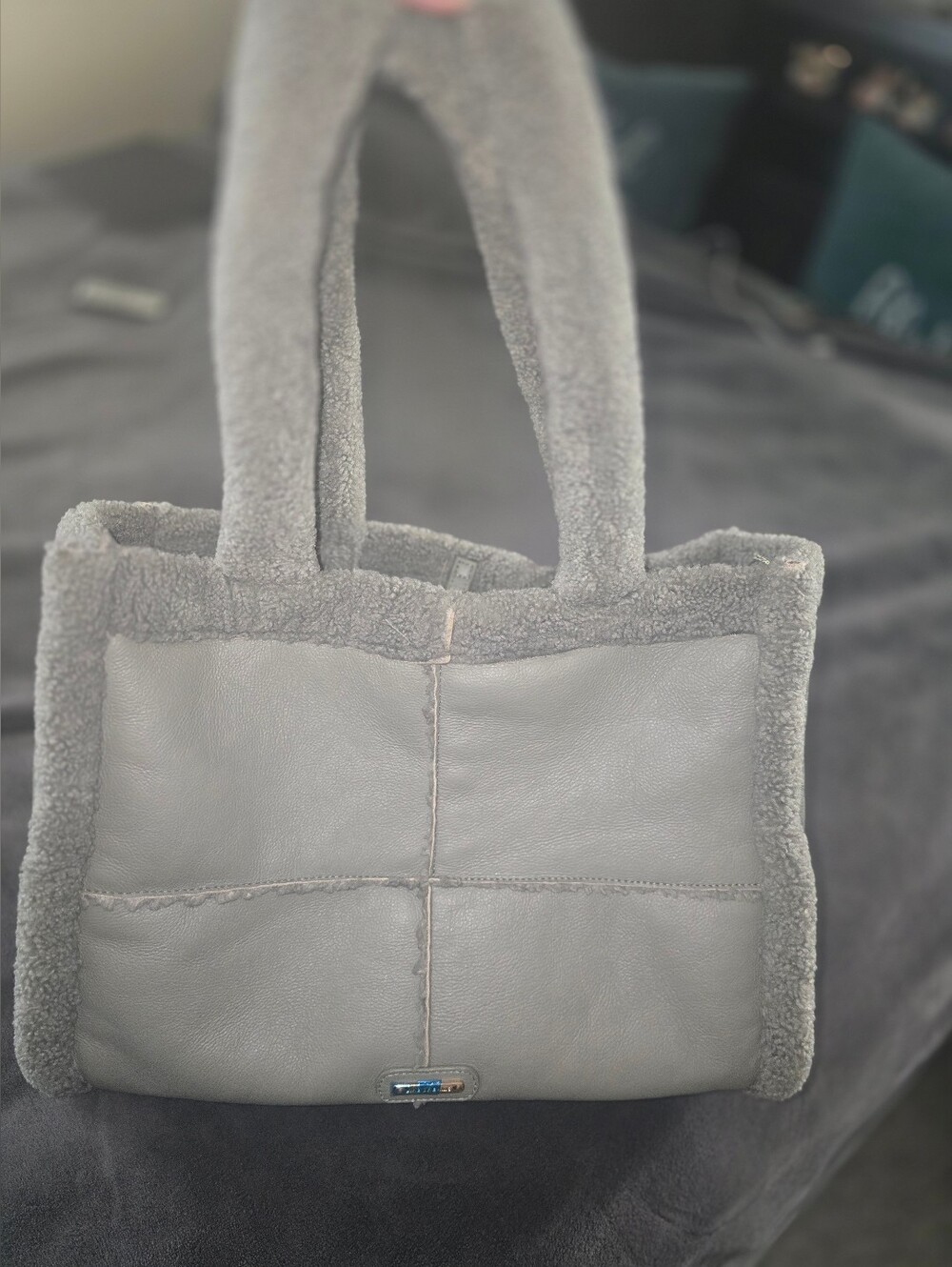 Like Dreams Plush Faux-Shearling Tote Bag in Gray